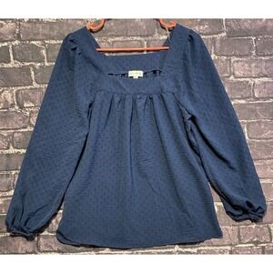 Wonderly Top Womens Small Blue Airflow Square Neck Blouse Pullover Puff Sleeves